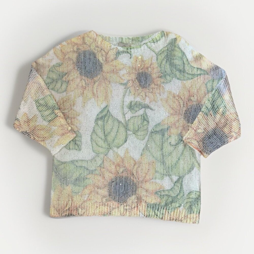 NEW Sioni Muted Sunflower Sequin Sweater Women's Size Medium Lightweight Sparkle
